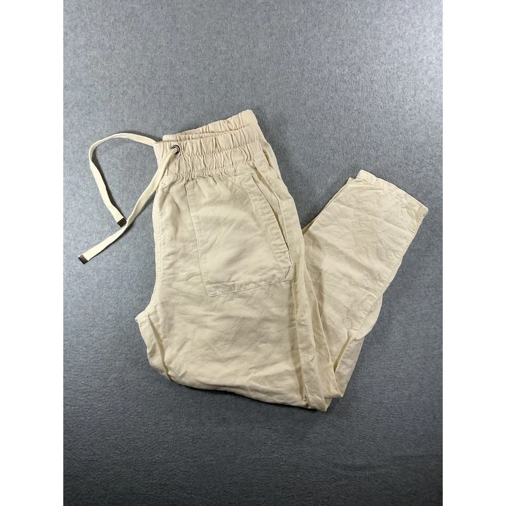 Zara Womens Cream Beige Elastic Waist Drawstring Jogger Pants Size M 1276